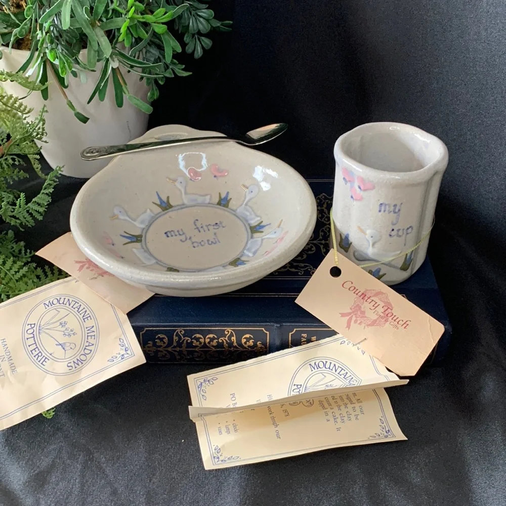 VTG 1990 Mountaine Meadow Potterie “Puddle Ducks” first plate, cup & spoon set